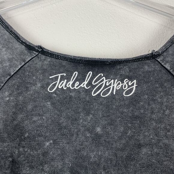 Jaded Gypsy Dress Womens S/M Mini Ripped Off The Shoulder Mineral Wash Boho Gray - Picture 4 of 8